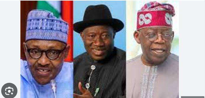 Muhammadu Buhari, Goodluck Jonathan and Bola Tinubu