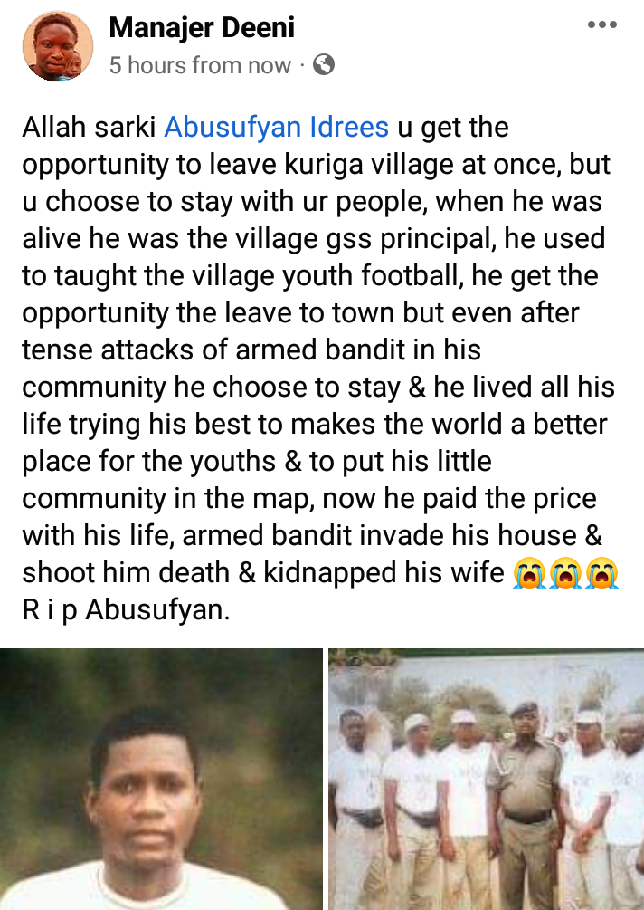 Bandits kill school principal, kidnap his wife and baby in Kaduna