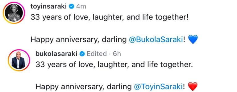 Former Senate President, Bukola Saraki, and wife, Toyin, celebrate 33rd wedding anniversary