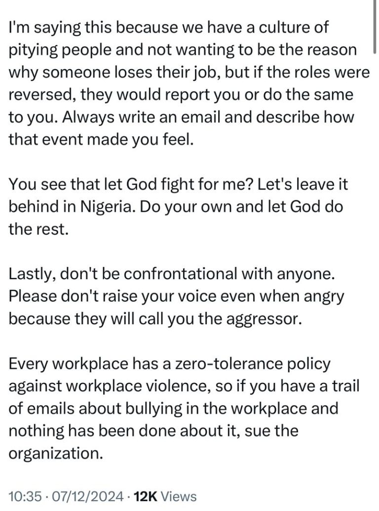 Nigerian Nurse based abroad advises fellow Nigerians abroad to always report any uncivil act done to them at their workplaces