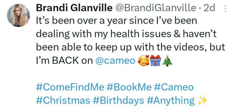 TV personality, Brandi Glanville shares troubling photo of her face as she opens up about health battle